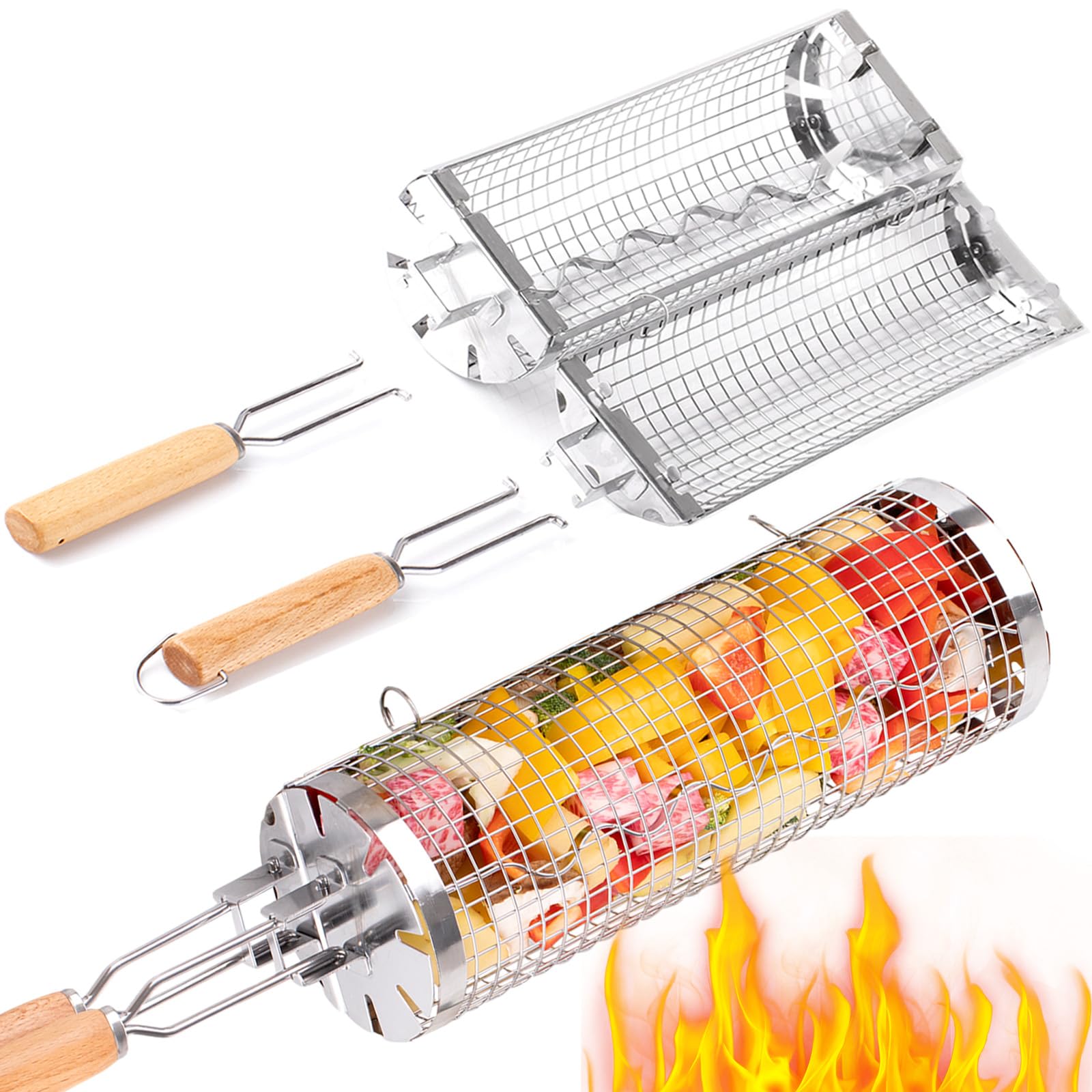Camping Cooking Basket - Buyies cesta de grelha rolante, tubo